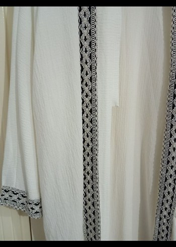 Diğer Nakışlı Beyaz Uzun Pamuklu Kimono