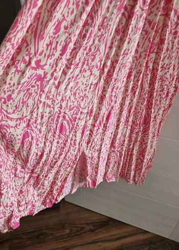 l Beden Pembe Batik Desenli Bohem Uzun Elbise
