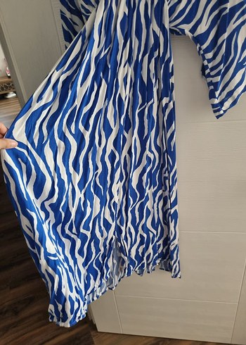 Diğer Mavi Zebra Desenli Uzun Bohem Elbise