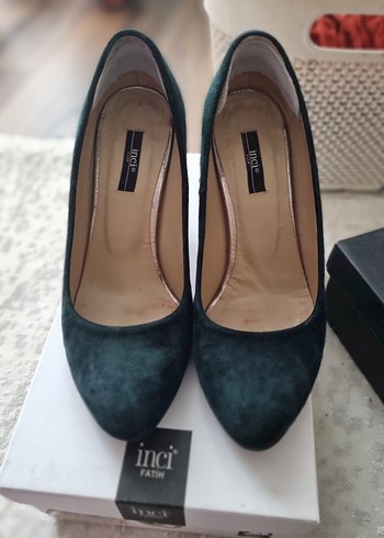 Klasik Yeşil Süet Stiletto Topuklu Kadın Ayakkabı - Görsel 4