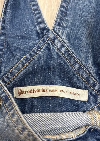 Stradivarius Kadın Kot Mini Tulum - Koyu Mavi, Bağcıklı