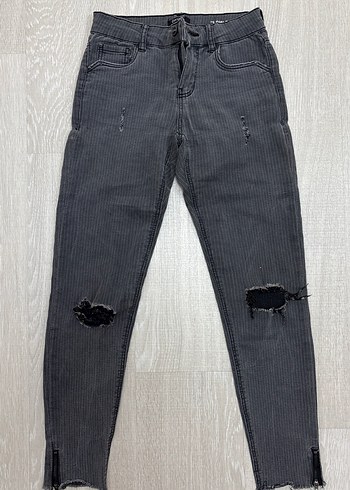 Gri Zebra Desenli Kadın Midi Kot Pantolon