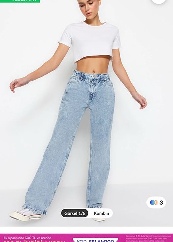 Trendyol & Milla Beyaz Rahat Kesim Midi Kot Pantolon