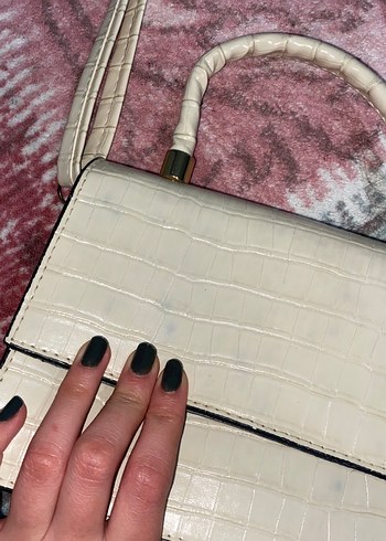 Beyaz Yılan Desenli Tokalı Kadın Çanta - Görsel 5