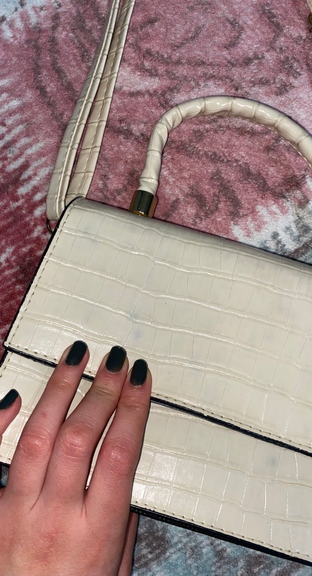 Beyaz Yılan Desenli Tokalı Kadın Çanta - Görsel 5