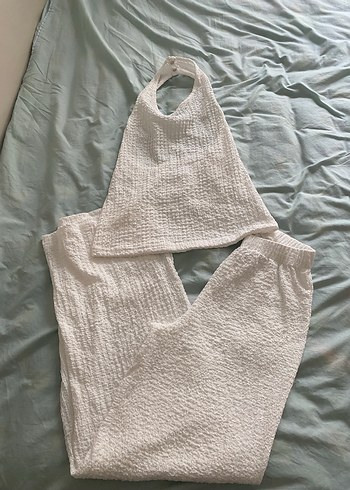 Beyaz Keten Bohem Kadın Tulum - Görsel 2