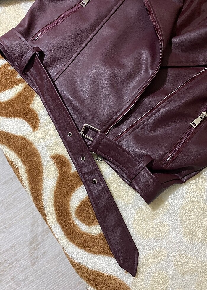 Bordo deri ceket - Görsel 3
