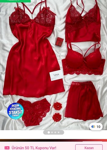 Kırmızı Mini Askılı Saten Kadın Gecelik