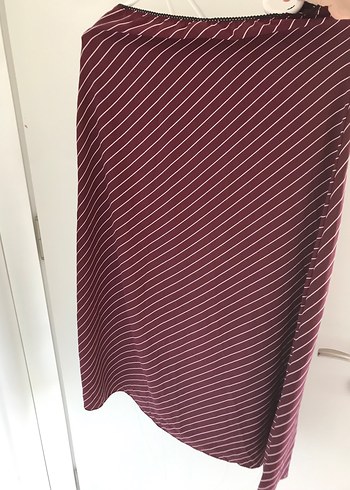 Bordo Çizgili Drapeli Uzun Kadın Etek - Görsel 2