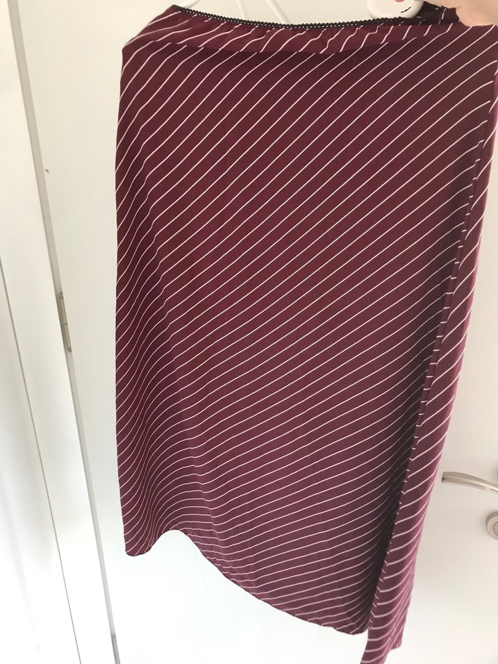 Bordo Çizgili Drapeli Uzun Kadın Etek - Görsel 2