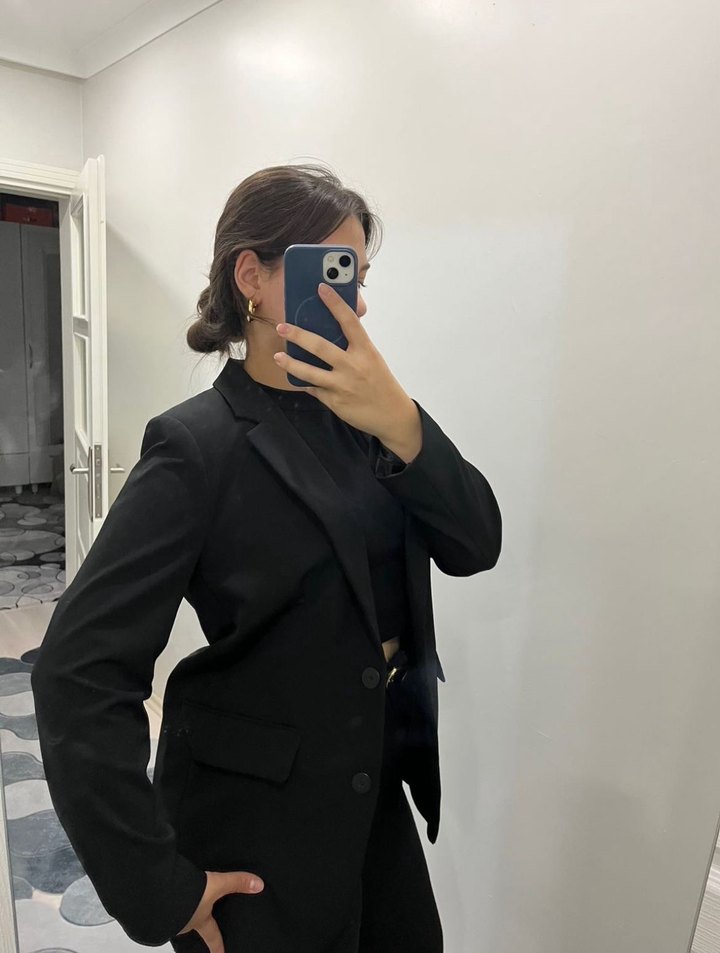 Kadın Siyah Midi Blazer Ceket - Görsel 2