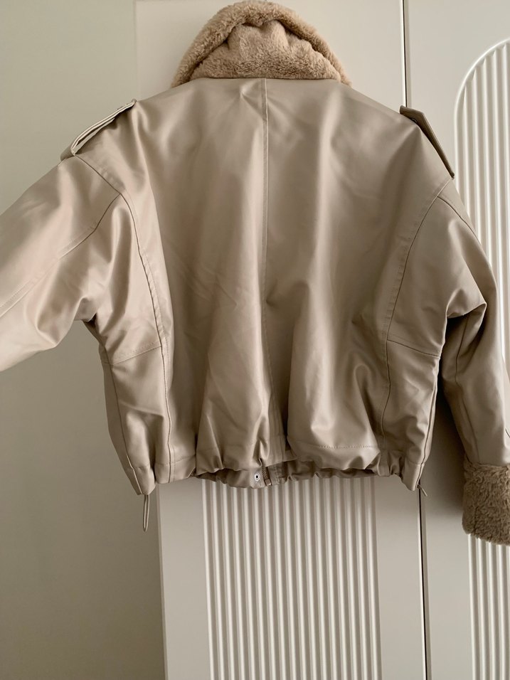 Bej Kürklü Deri Kadın Ceket - Görsel 3