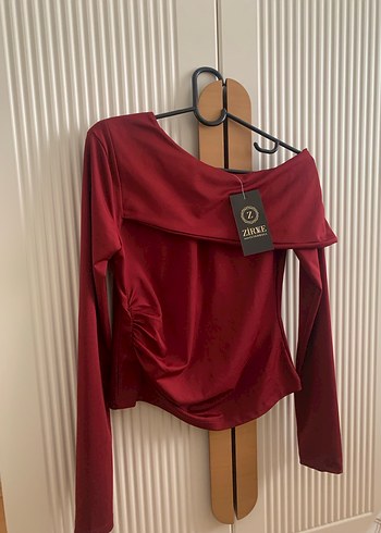 Bordo Drapeli Uzun Kollu Bluz - Görsel 2