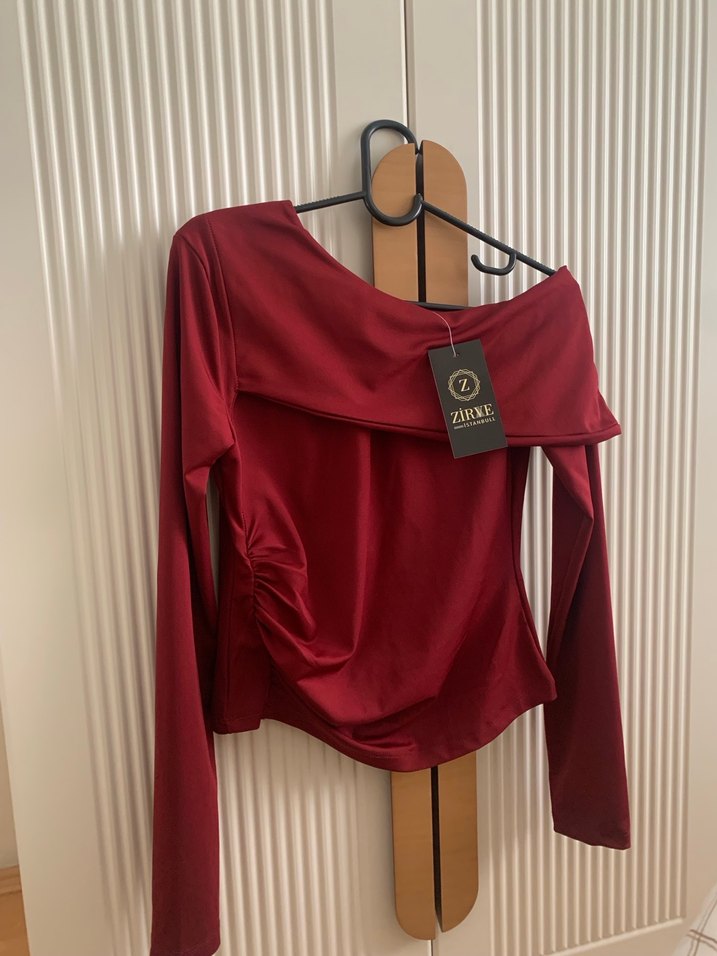 Bordo Drapeli Uzun Kollu Bluz - Görsel 2