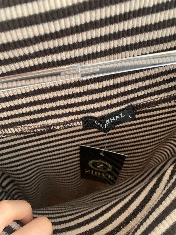 Çizgili Kayık Yaka Triko Bluz - Görsel 2