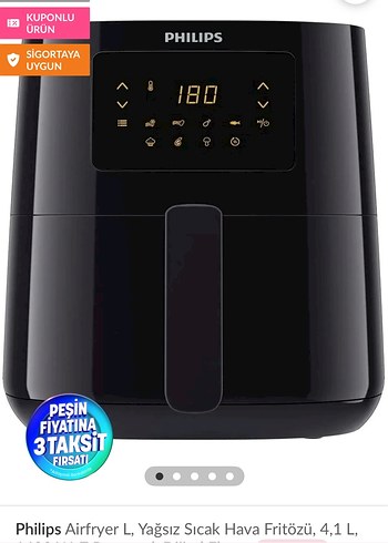 Philips Philips Siyah Dijital Havalı Fritöz 4.1 lt