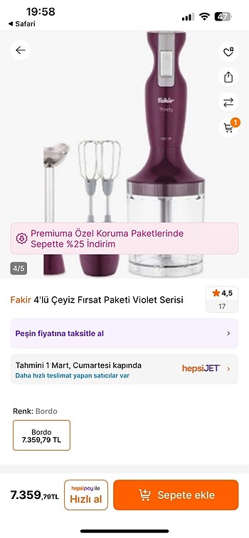Beden Renk Fakir Hausgeräte Violet Series 4?ü 1 Arada
