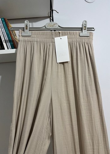 xs Beden ten rengi Renk Bej Kadın Keten Pilili Bol Paça Pantolon