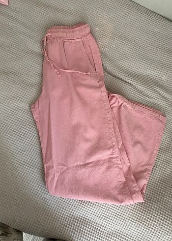 Bershka Pembe Keten Rahat Kesim Kadın Pantolon