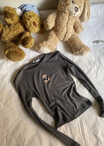 Bershka Gri Uzun Kollu Basic Boddy