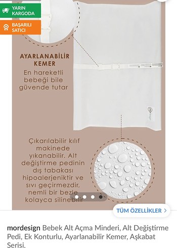 Beyaz Bebek Alt Değiştirme Pedi Fermuarlı Tasarım - Görsel 2