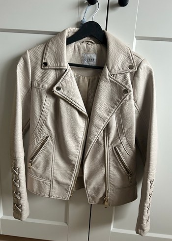 Bej Biker Stili Deri Ceket - GUESS - Görsel 3