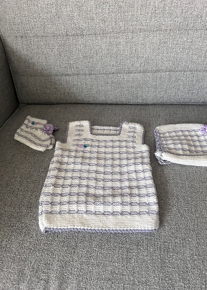 Takım örgü süveter şapka patik - Görsel 5