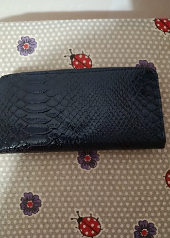 Diğer Lacivert Yılan Derisi Desenli Fermuarlı Cüzdan