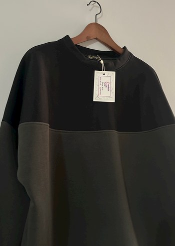 universal Beden Kadın Siyah haki Oversize Sweatshirt