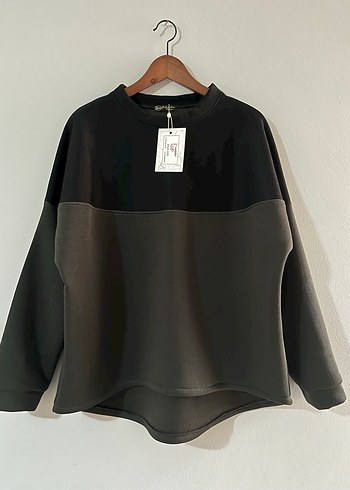Kadın Siyah haki Oversize Sweatshirt