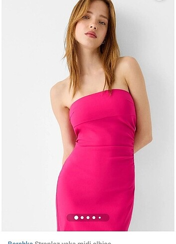 m Beden Bershka straplez yaka midi elbise