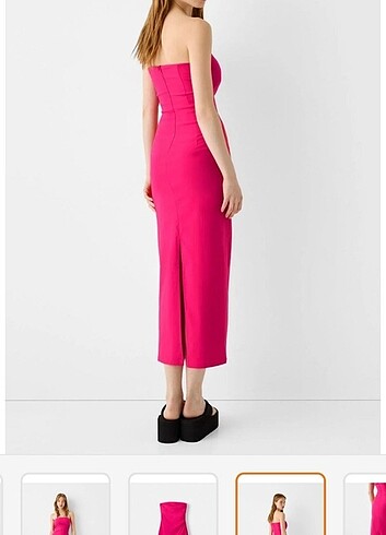 m Beden pembe Renk Bershka straplez yaka midi elbise