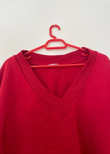 xl Beden kırmızı Renk Kırmızı V Yaka Kadın Sweatshirt