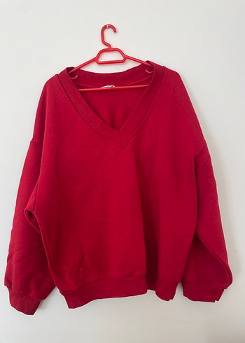 Kırmızı V Yaka Kadın Sweatshirt