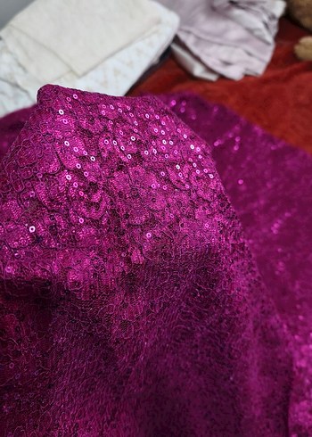 Vişne çürüğü Payetli Parlak Kumaş - Görsel 3