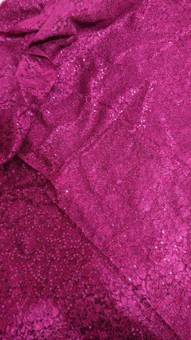 Vişne çürüğü Payetli Parlak Kumaş - Görsel 2