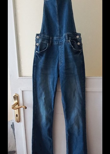Kadın Lacivert Denim Uzun Askılı Tulum