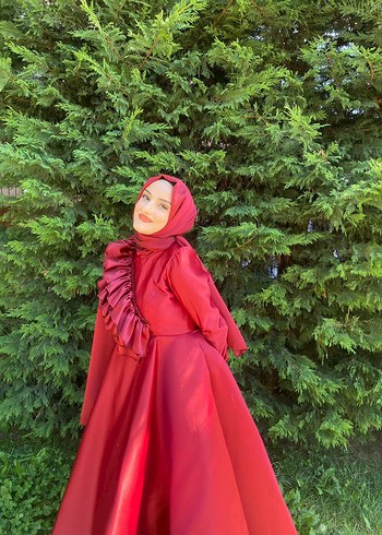 Abiye Bordo Uzun Drapeli Abiye Elbise