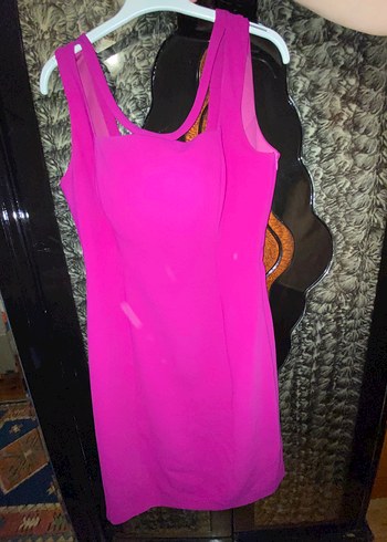 Herry Pembe V Yaka Kürklü Midi Elbise