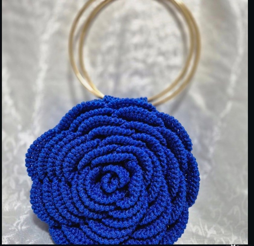 Saks Mavisi örgü gül modelli Kadın Çanta - Görsel 2