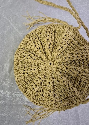 hasır krem Örgü yuvarlak Kadın Çanta - Görsel 2