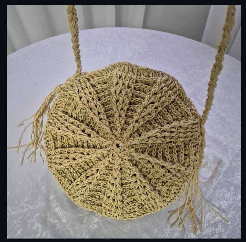 hasır krem Örgü yuvarlak Kadın Çanta - Görsel 5