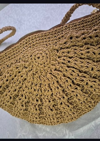 Midye Model Örgü Kadın Çanta hasır renk - Görsel 2