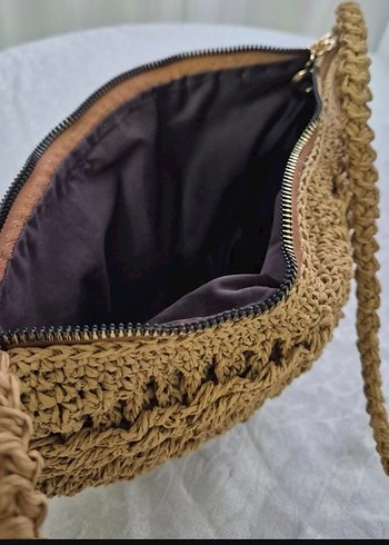 Midye Model Örgü Kadın Çanta hasır renk - Görsel 4