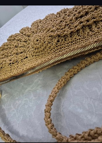 Midye Model Örgü Kadın Çanta hasır renk - Görsel 3