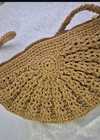 Midye Model Örgü Kadın Çanta hasır renk - Görsel 5