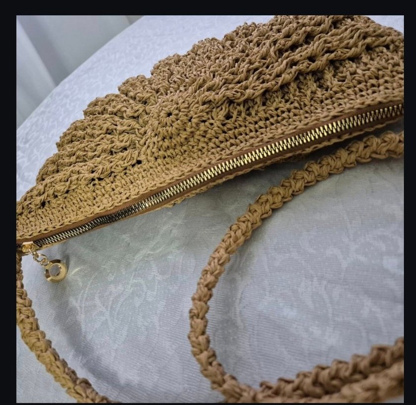 Midye Model Örgü Kadın Çanta hasır renk - Görsel 3