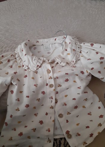 24-36 Ay Beden Kız Çocuk Pamuklu Desenli Uzun Kollu Gömlek