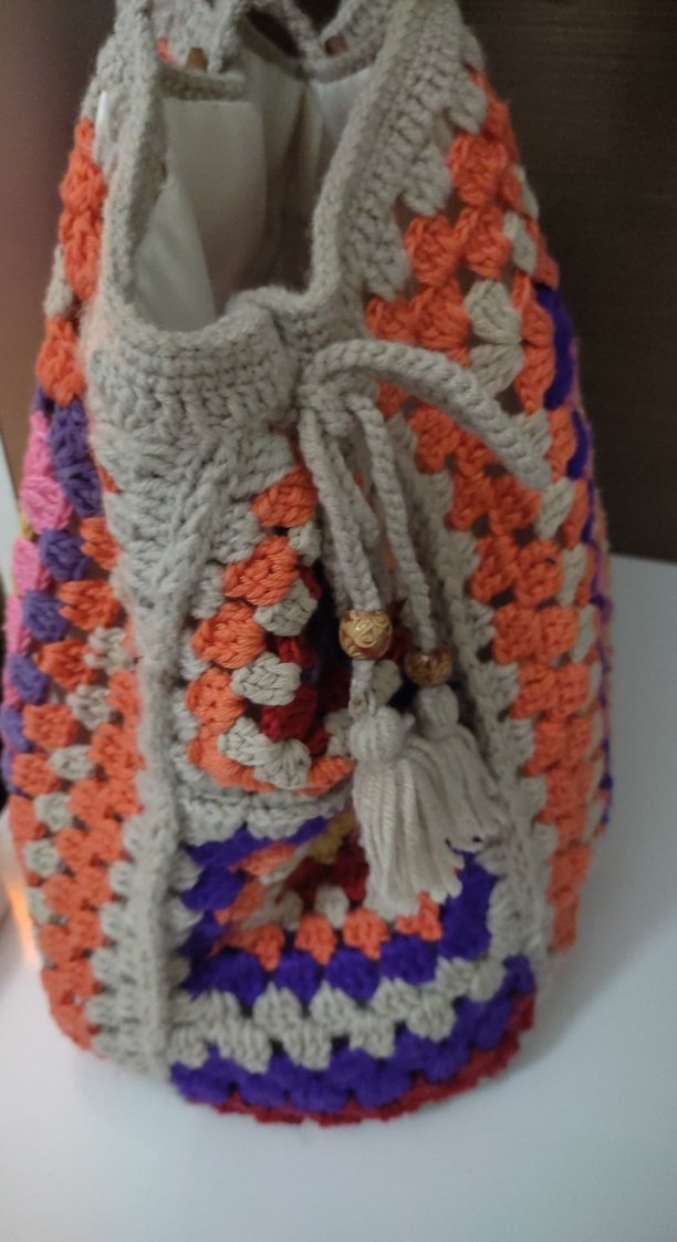 Renkli Püsküllü Örgü Bohem Kadın Çanta - Görsel 4