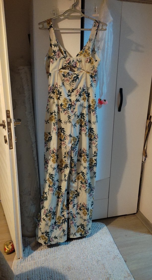 Kadın Çok Renkli V Yaka Uzun Tulum - Görsel 2